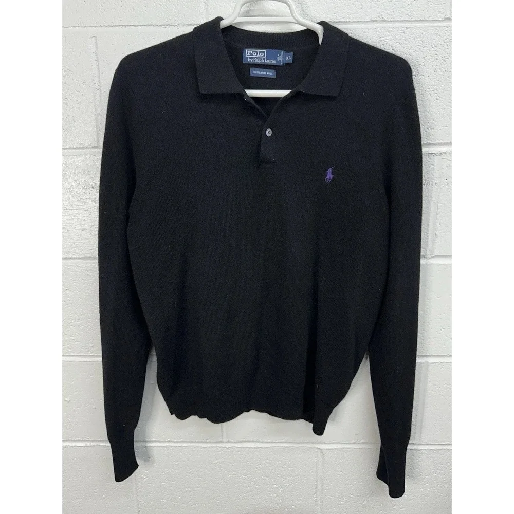 VTG POLO By Ralph Lauren Mens 100% Lambs Wool‎ Button Neck Sweater Polo Shirt XL